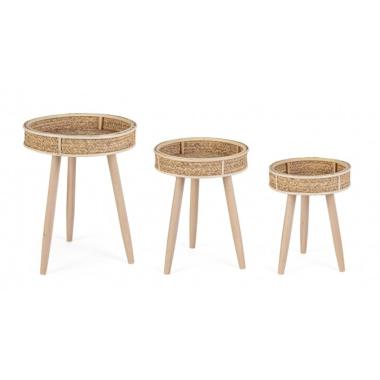 Tavolino Set pz.3 Clevon Tondo Naturale | Bizzotto