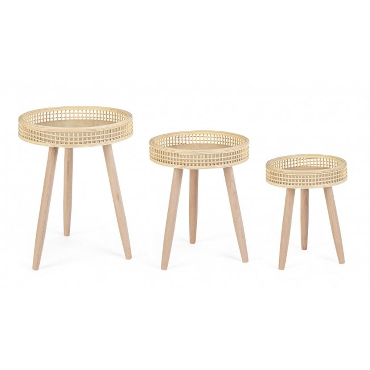 Tavolino Set pz.3 Almas Tondo Naturale | Bizzotto