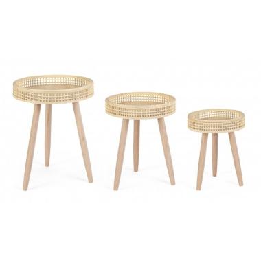 Tavolino Set pz.3 Almas Tondo Naturale | Bizzotto