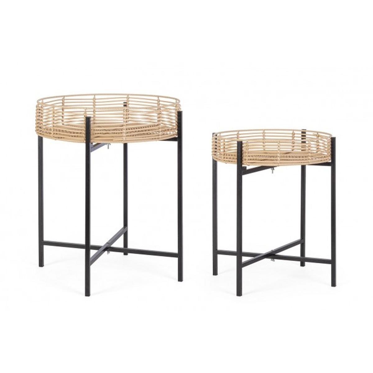 Tavolino Set pz.2 Rendy Tondo Naturale Nero | Bizzotto