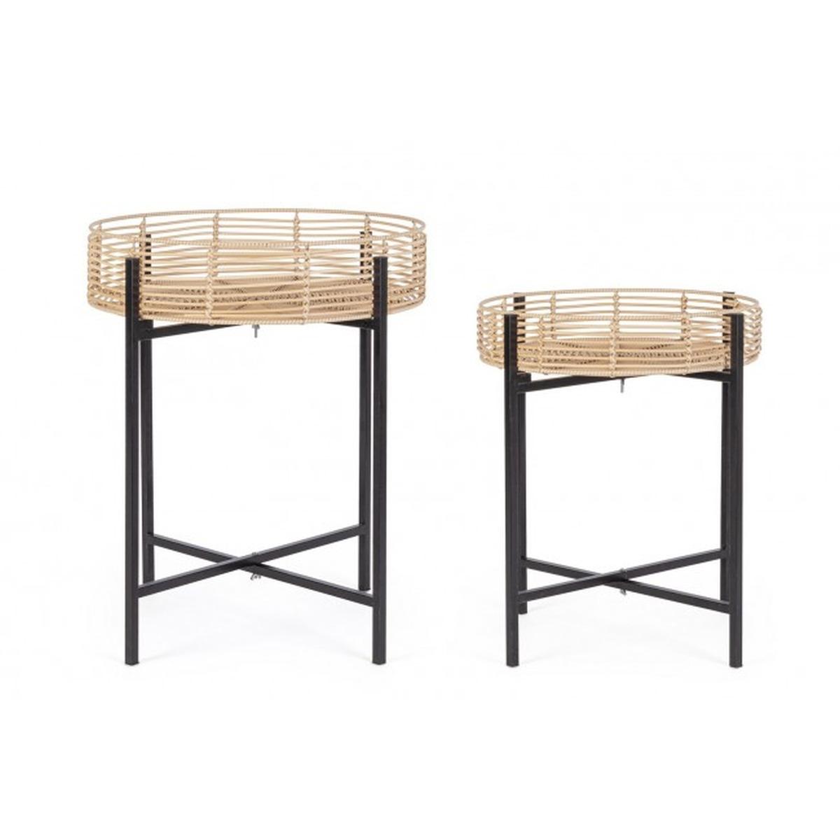 Tavolino Set pz.2 Rendy Tondo Naturale Nero | Bizzotto