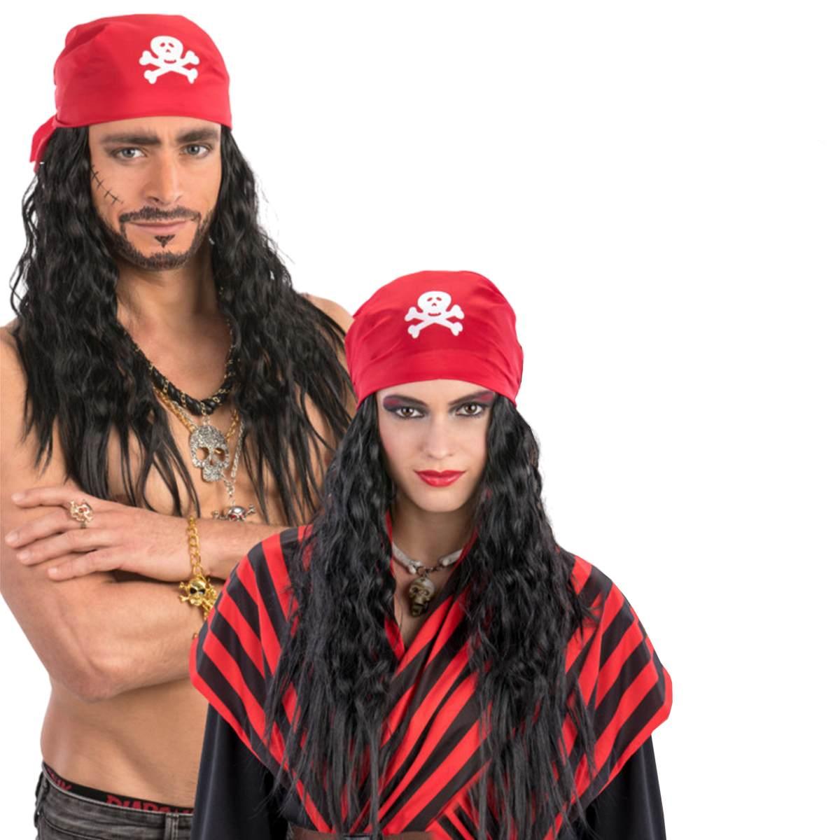Parrucche per il Carnevale: Acquista la Parrucca Pirata Nera Lunga con  Bandana su M2 Store