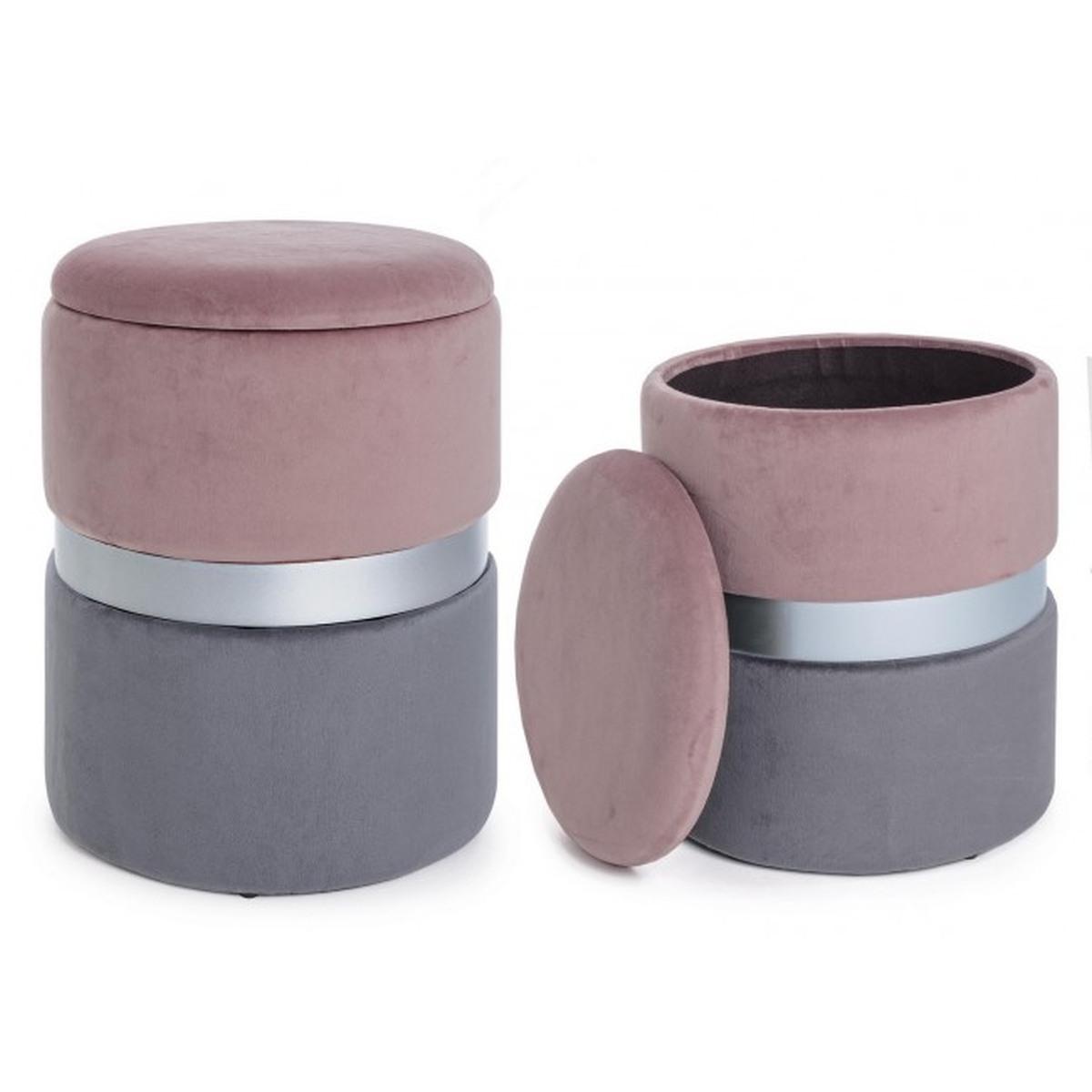 Pouf Set pz.2 Contenitore Polina Rosa-Grigio | Bizzotto