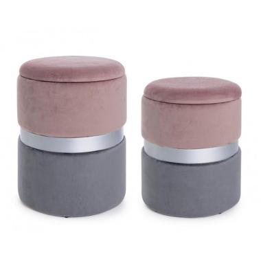 Pouf Set pz.2 Contenitore Polina Rosa-Grigio | Bizzotto