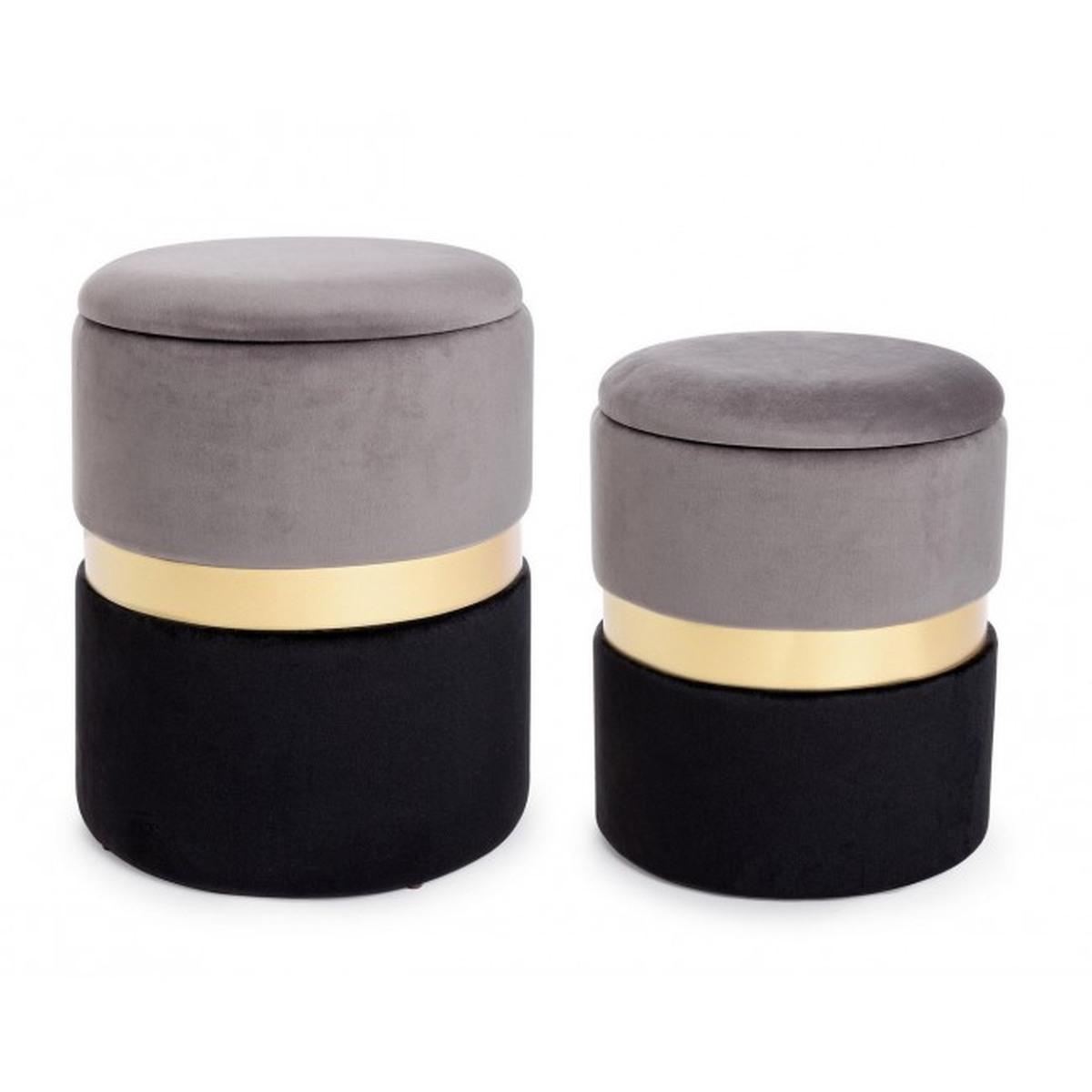 Pouf Set pz.2 Contenitore Polina Grigio-Nero | Bizzotto