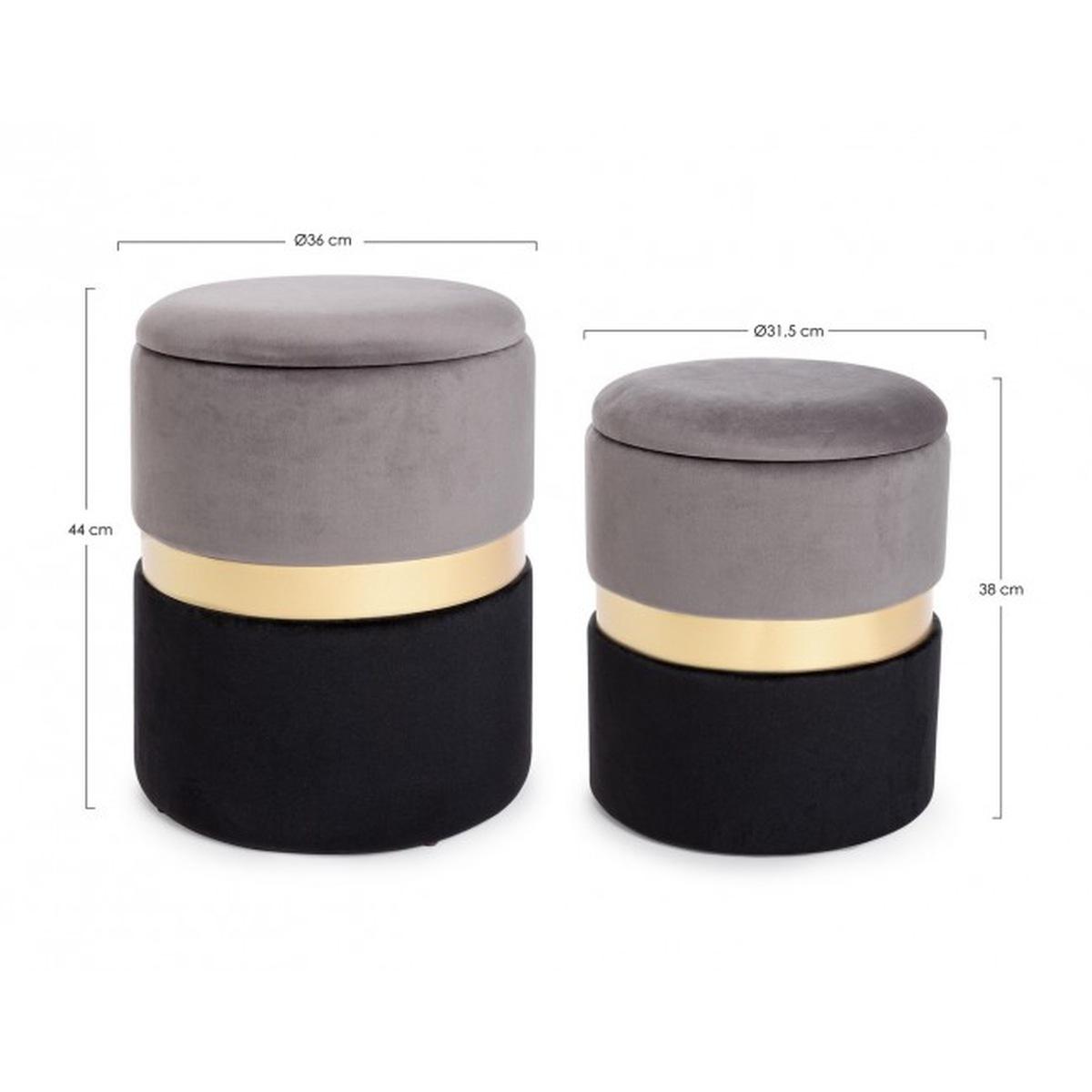Pouf Set pz.2 Contenitore Polina Grigio-Nero | Bizzotto