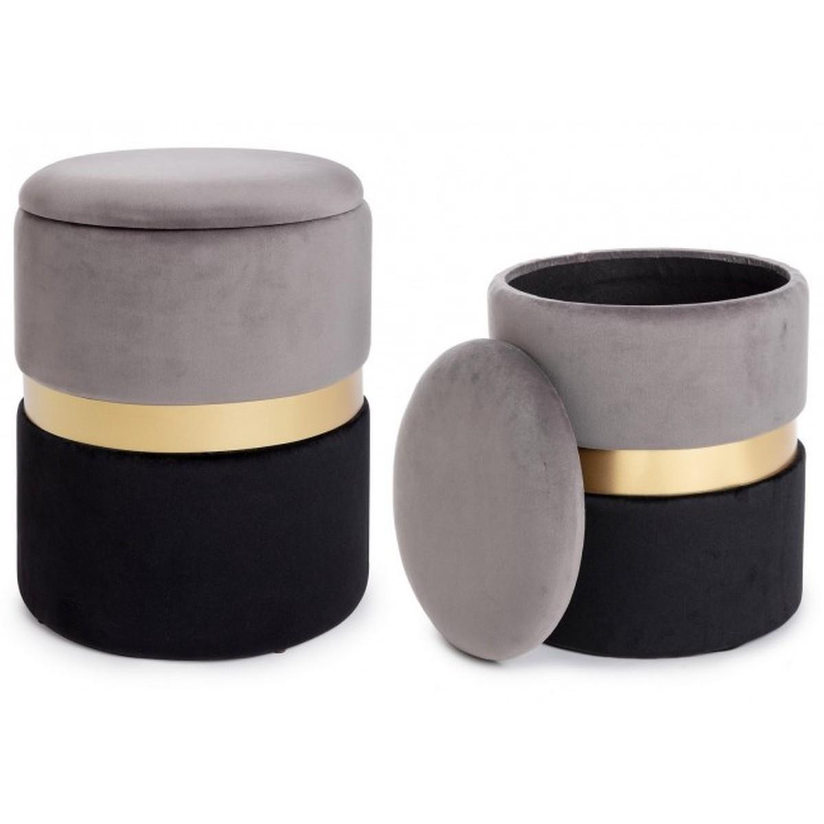 Pouf Set pz.2 Contenitore Polina Grigio-Nero | Bizzotto