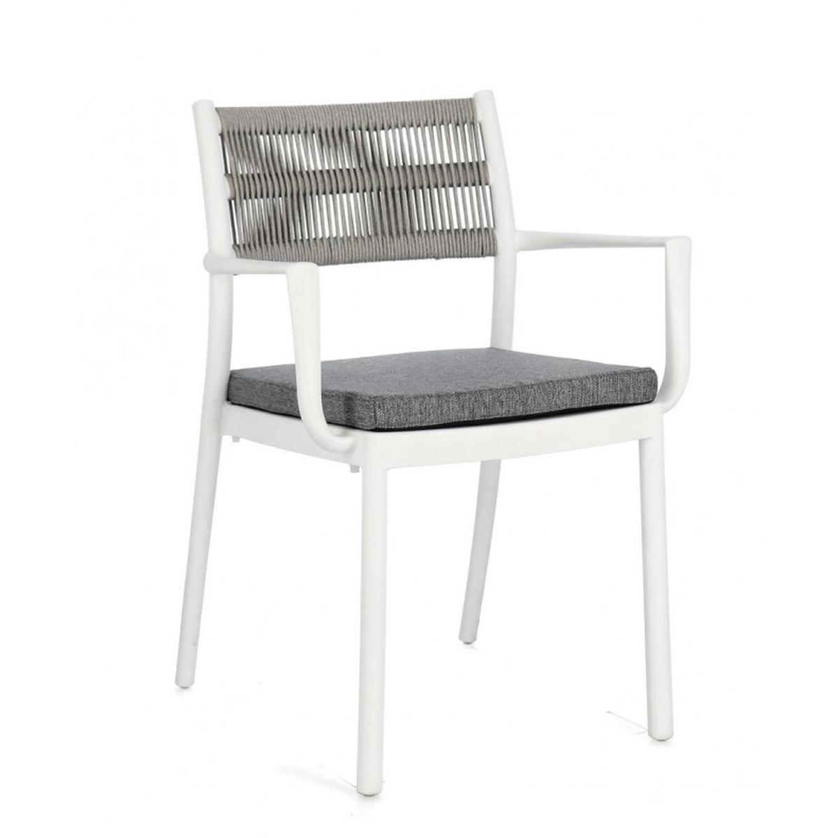 Sedia con Braccioli E Cuscino Alvin Bianco/Grigio Ch. | Bizzotto