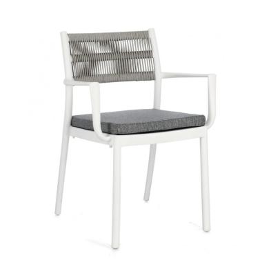 Sedia con Braccioli E Cuscino Alvin Bianco/Grigio Ch. | Bizzotto