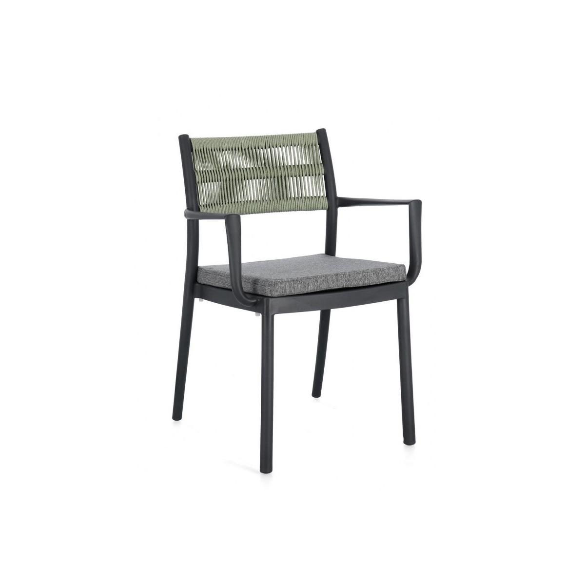 Sedia con Braccioli E Cuscino Alvin Antracite/Verde | Bizzotto