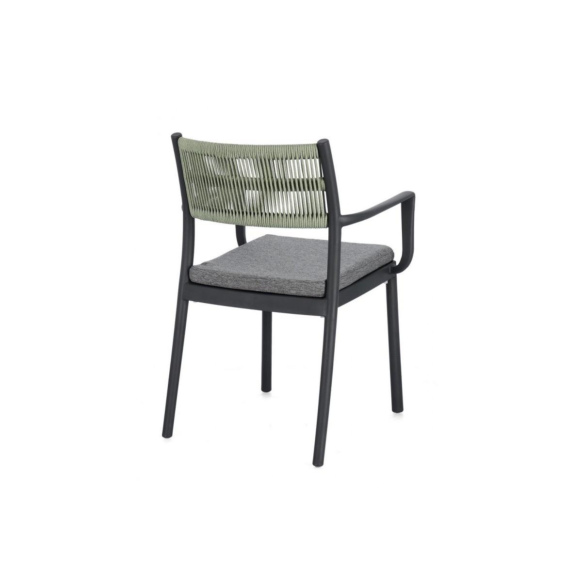 Sedia con Braccioli E Cuscino Alvin Antracite/Verde | Bizzotto