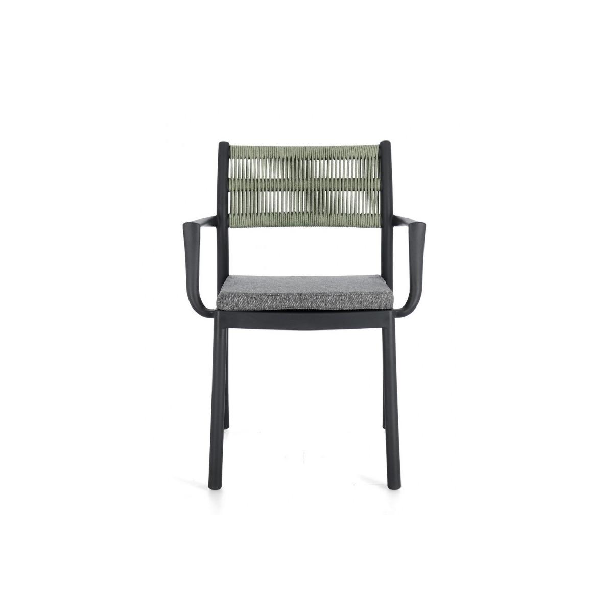 Sedia con Braccioli E Cuscino Alvin Antracite/Verde | Bizzotto