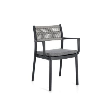 Sedia con Braccioli E Cuscino Alvin Antracite/Grigio Chiaro | Bizzotto