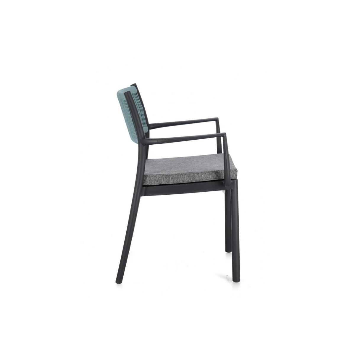 Sedia con Braccioli E Cuscino Alvin Antracite/Avio | Bizzotto