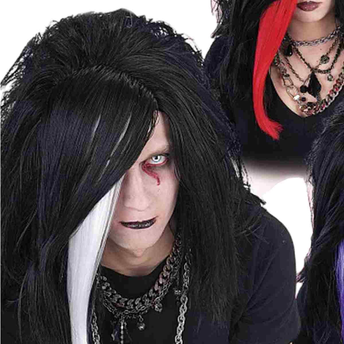 Parrucca Emo Nera con Ciocca 3 Colori |Carnival Toys