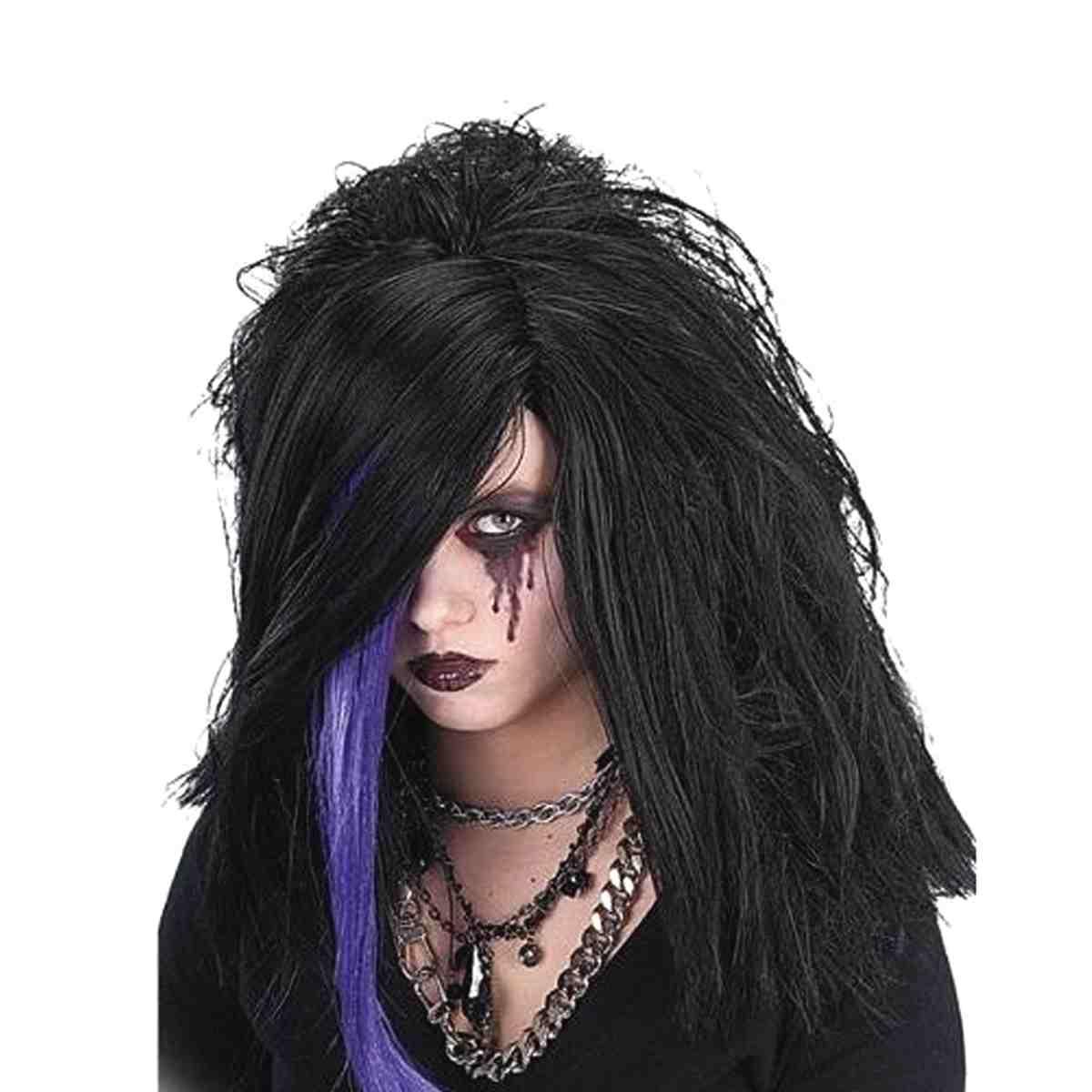 Parrucca Emo Nera con Ciocca 3 Colori |Carnival Toys