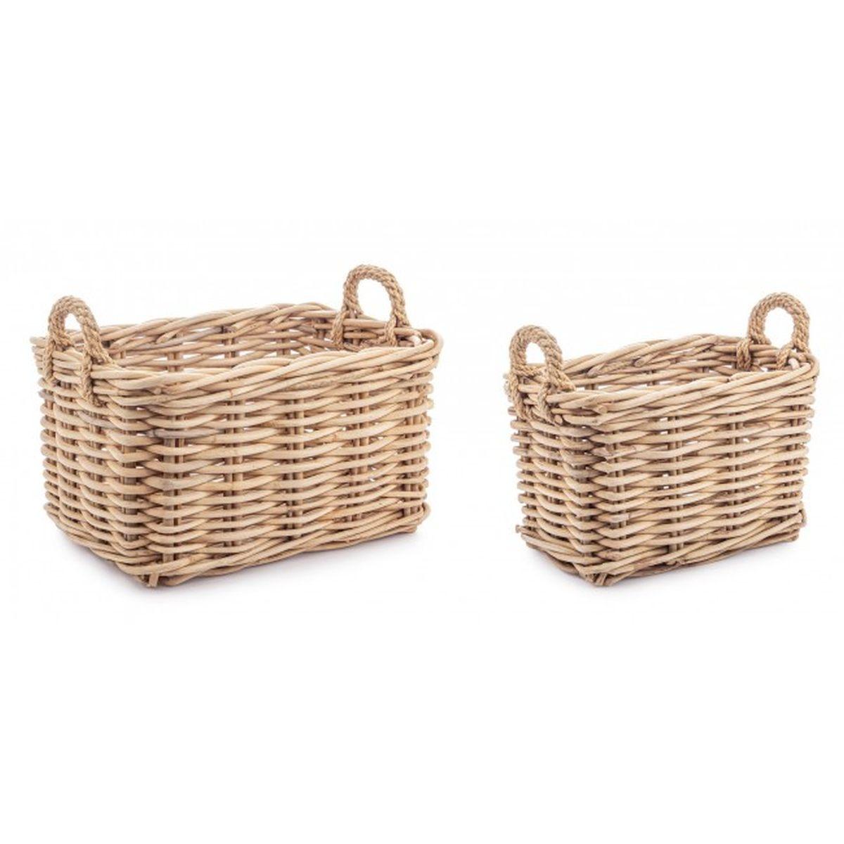 Cesto Set pz.2 con 2 Manici Malang Rettangolare Naturale  | Bizzotto