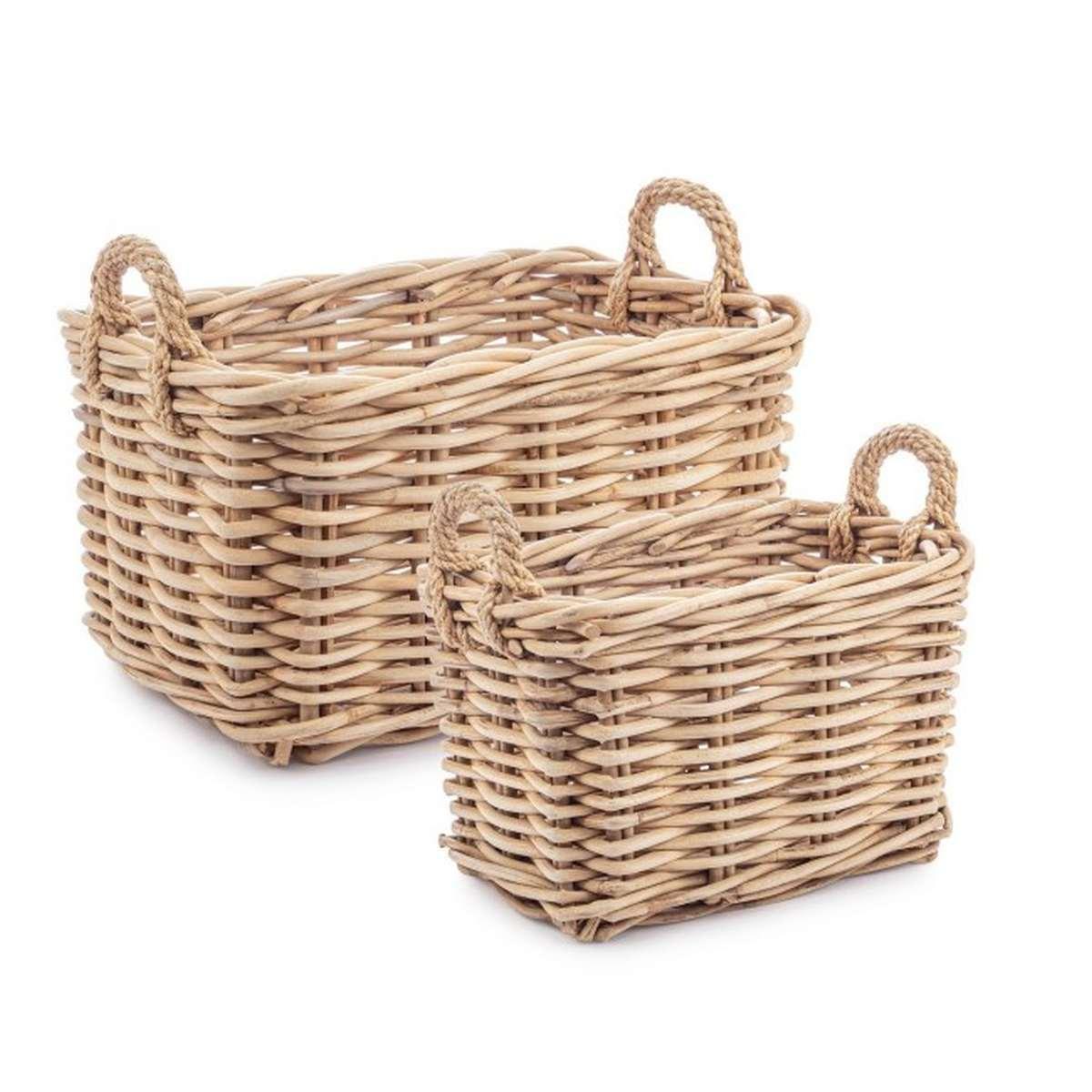 Cesto Set pz.2 con 2 Manici Malang Rettangolare Naturale  | Bizzotto