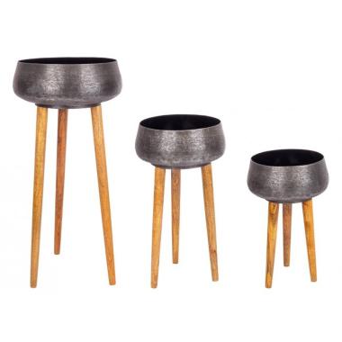 Portavaso Set pz.3 Varanasi Treppiede To Nero | Bizzotto
