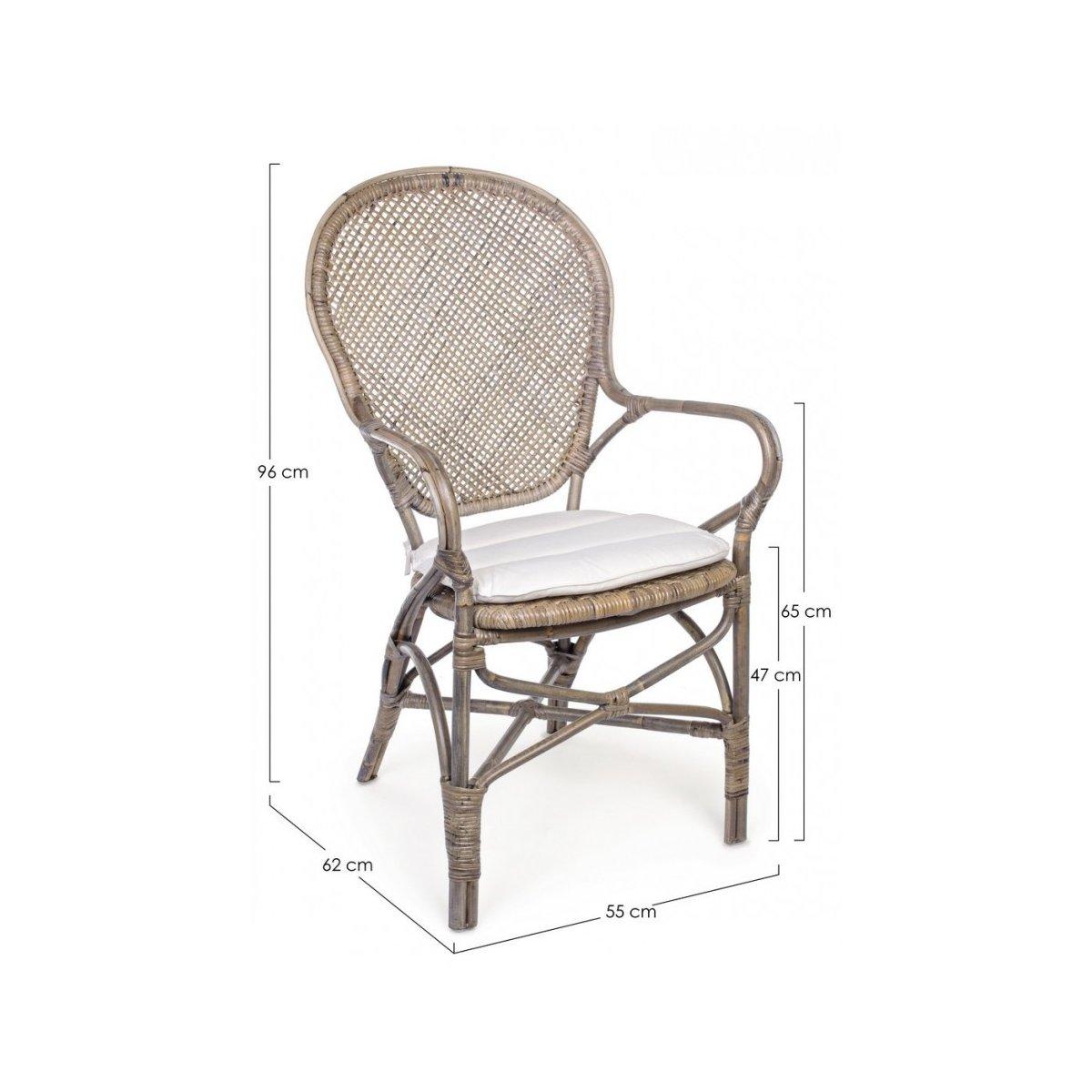 Sedia con Braccioli E Cuscino Edelina Nat | Bizzotto