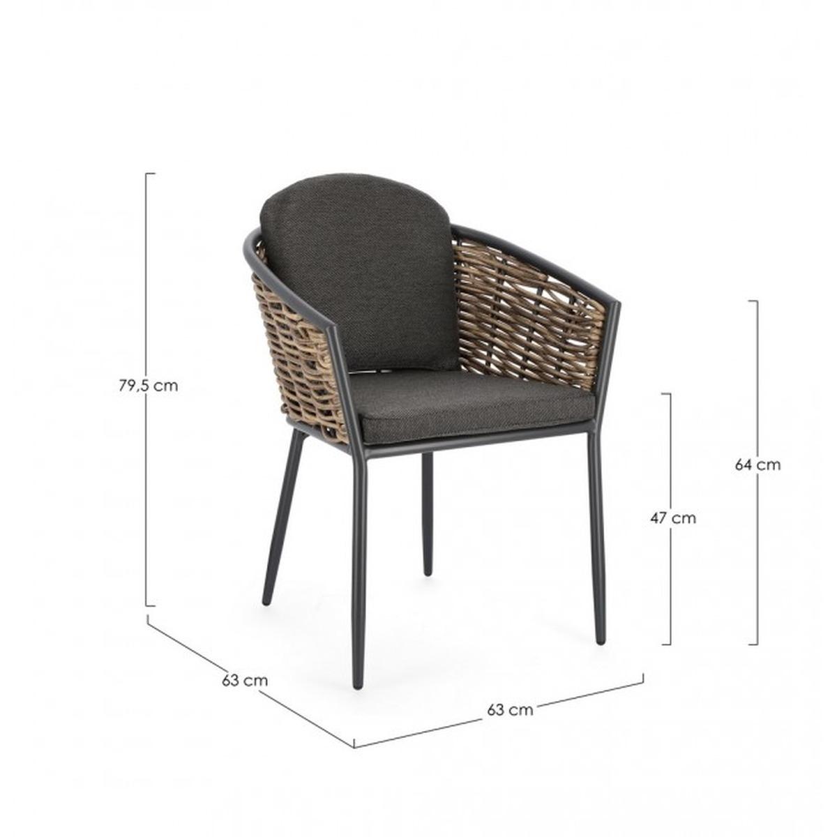 Sedia con Braccioli E Cuscino Maribela Antracite Yk13 | Bizzotto