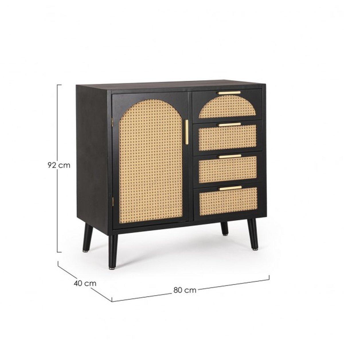 Credenza 1 Anta E 4 Cassetti Josine Nero | Bizzotto