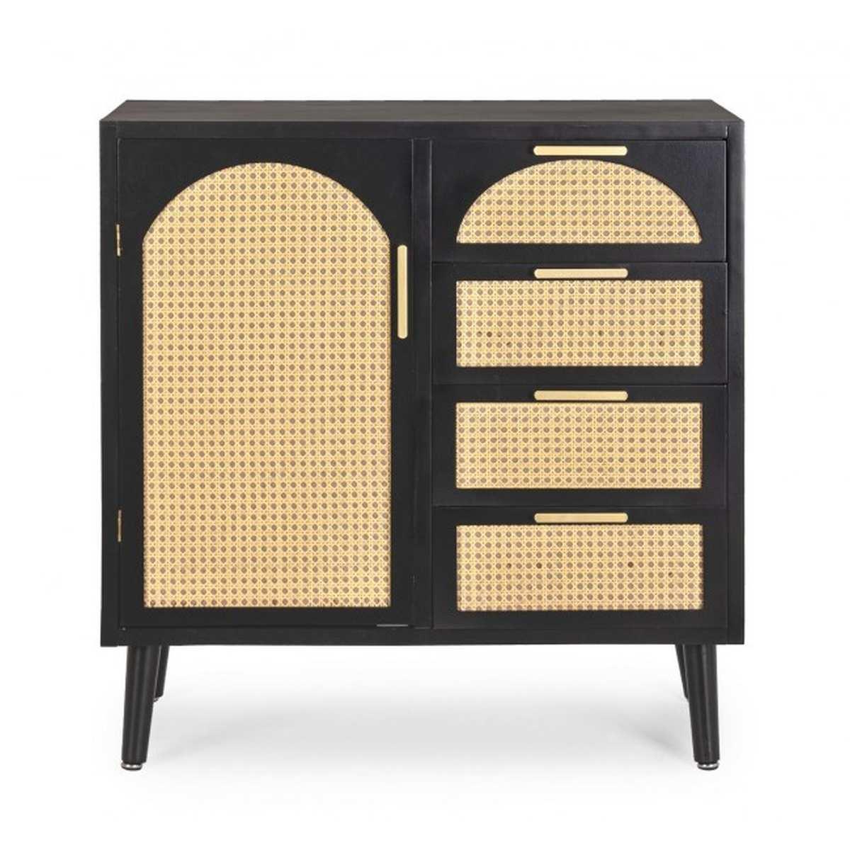 Credenza 1 Anta E 4 Cassetti Josine Nero | Bizzotto