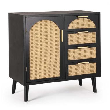 Credenza 1 Anta E 4 Cassetti Josine Nero | Bizzotto