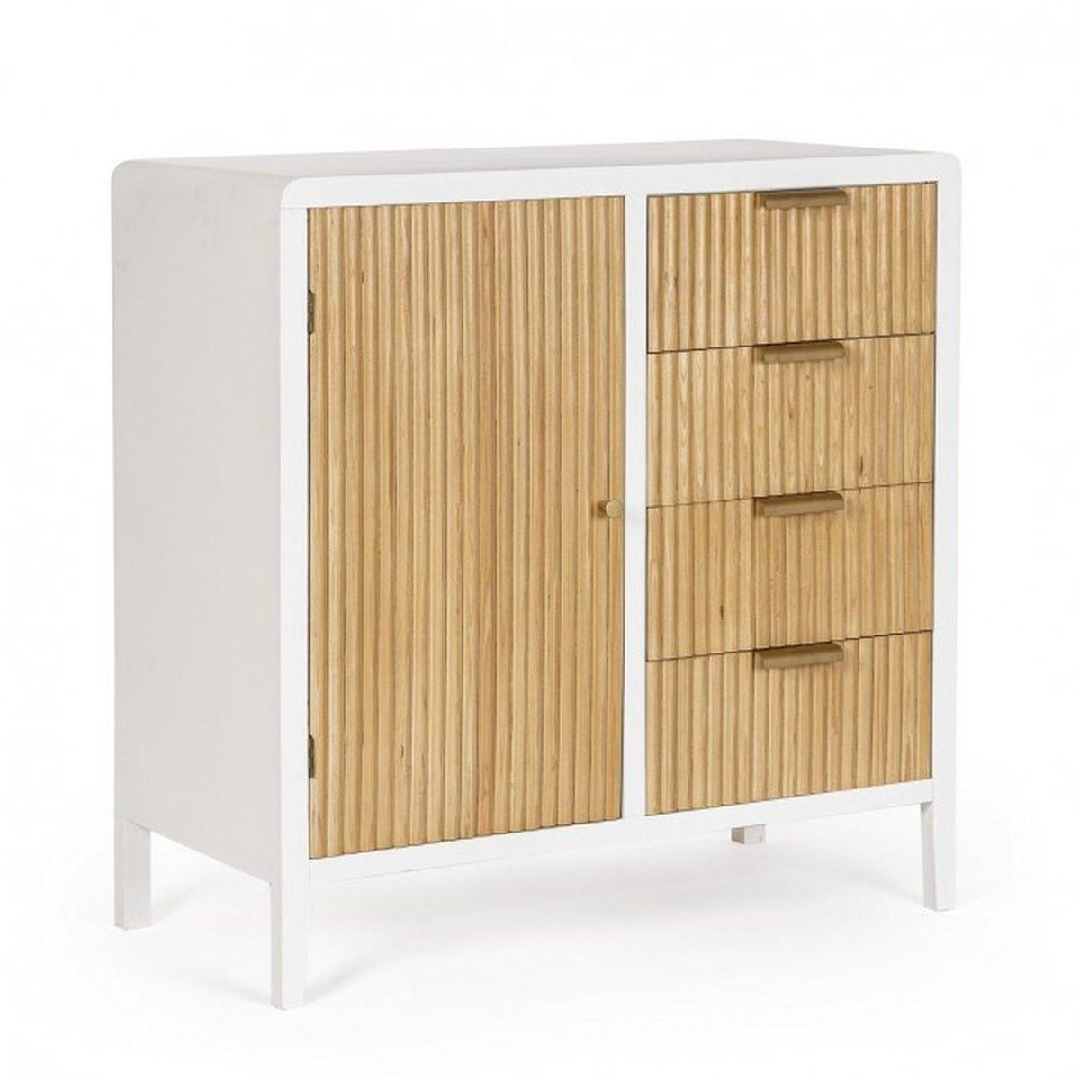 Credenza 1 Anta E 4 Cassetti Charley Bianco-Naturale | Bizzotto