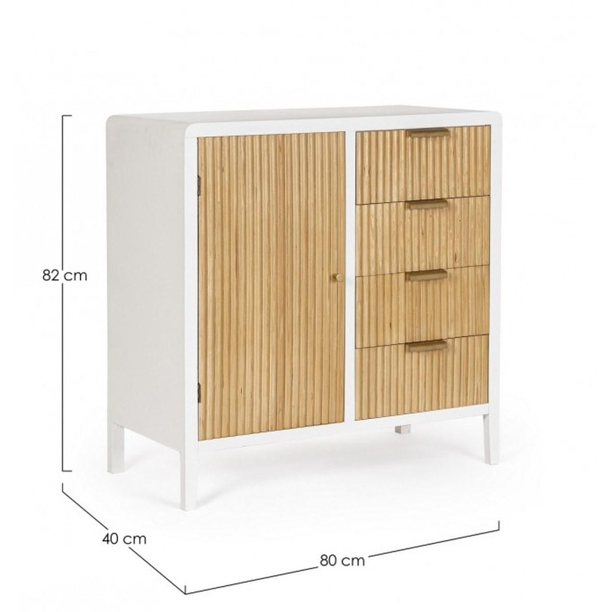 Credenza 1 Anta E 4 Cassetti Charley Bianco-Naturale | Bizzotto