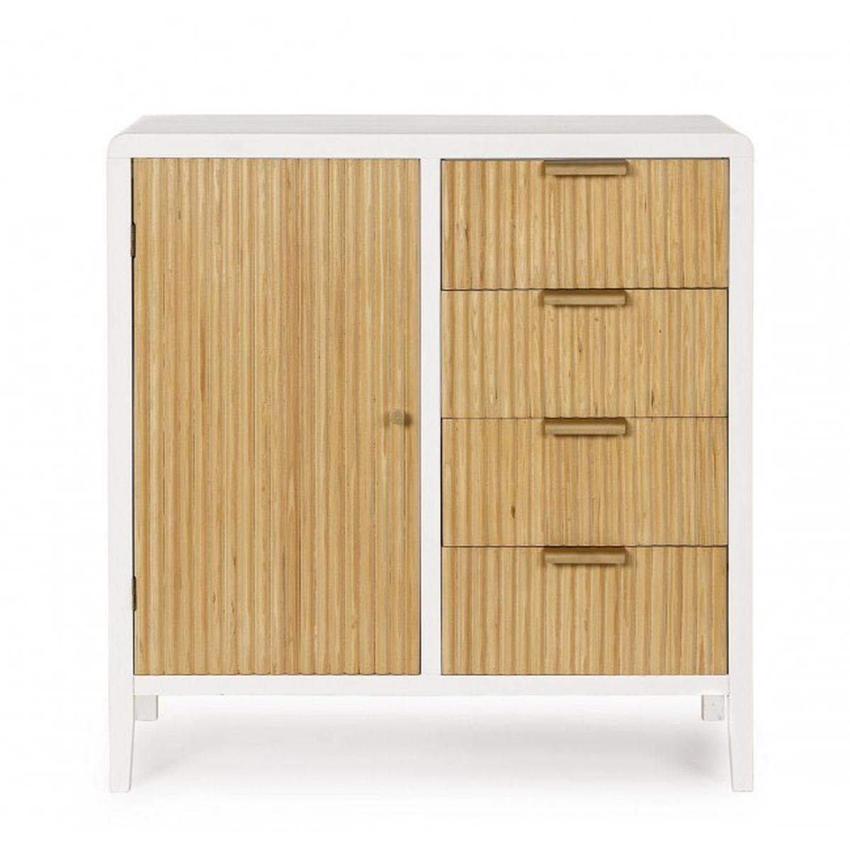 Credenza 1 Anta E 4 Cassetti Charley Bianco-Naturale | Bizzotto