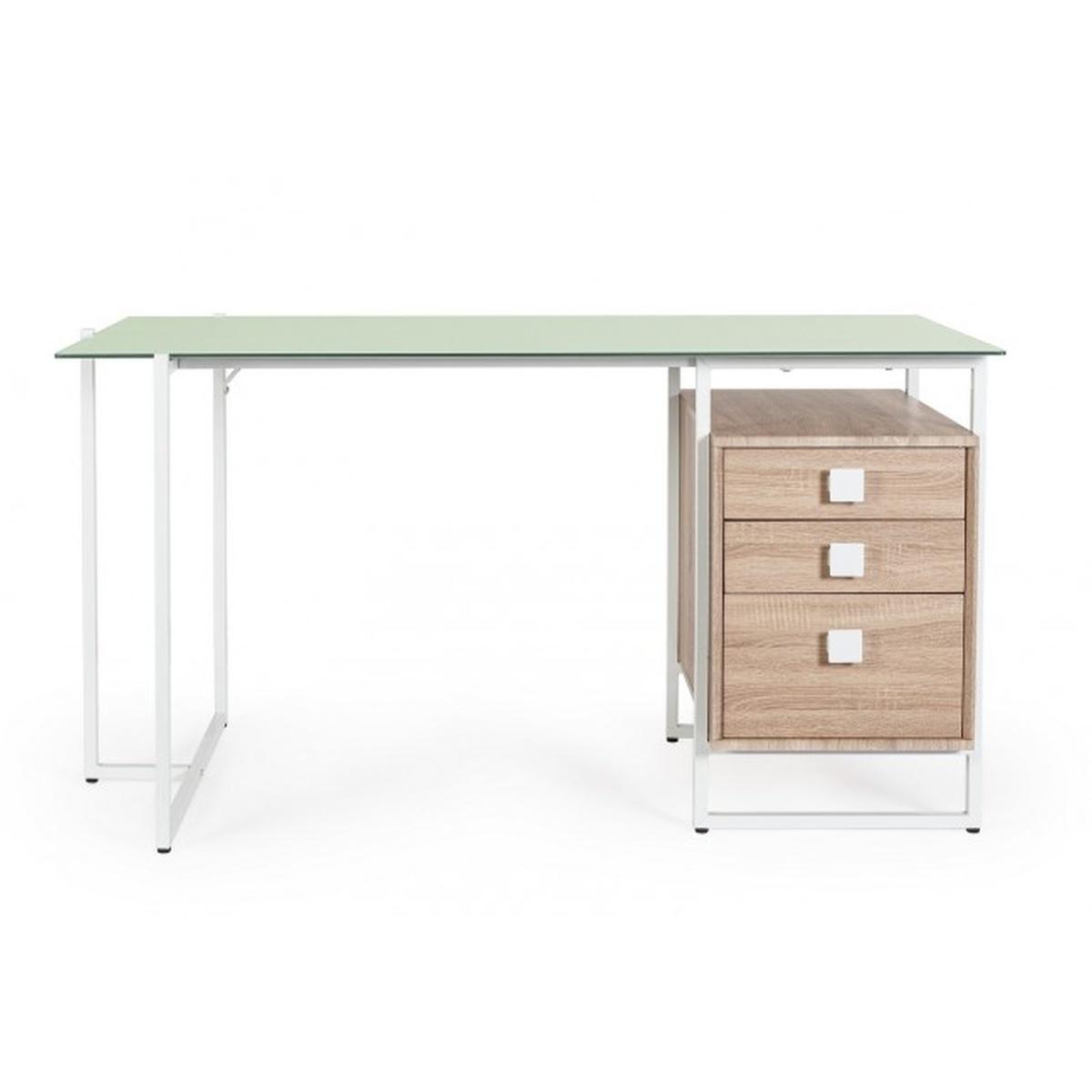 Scrivania Thomas con Cassettiera Bianco-Nat | Bizzotto