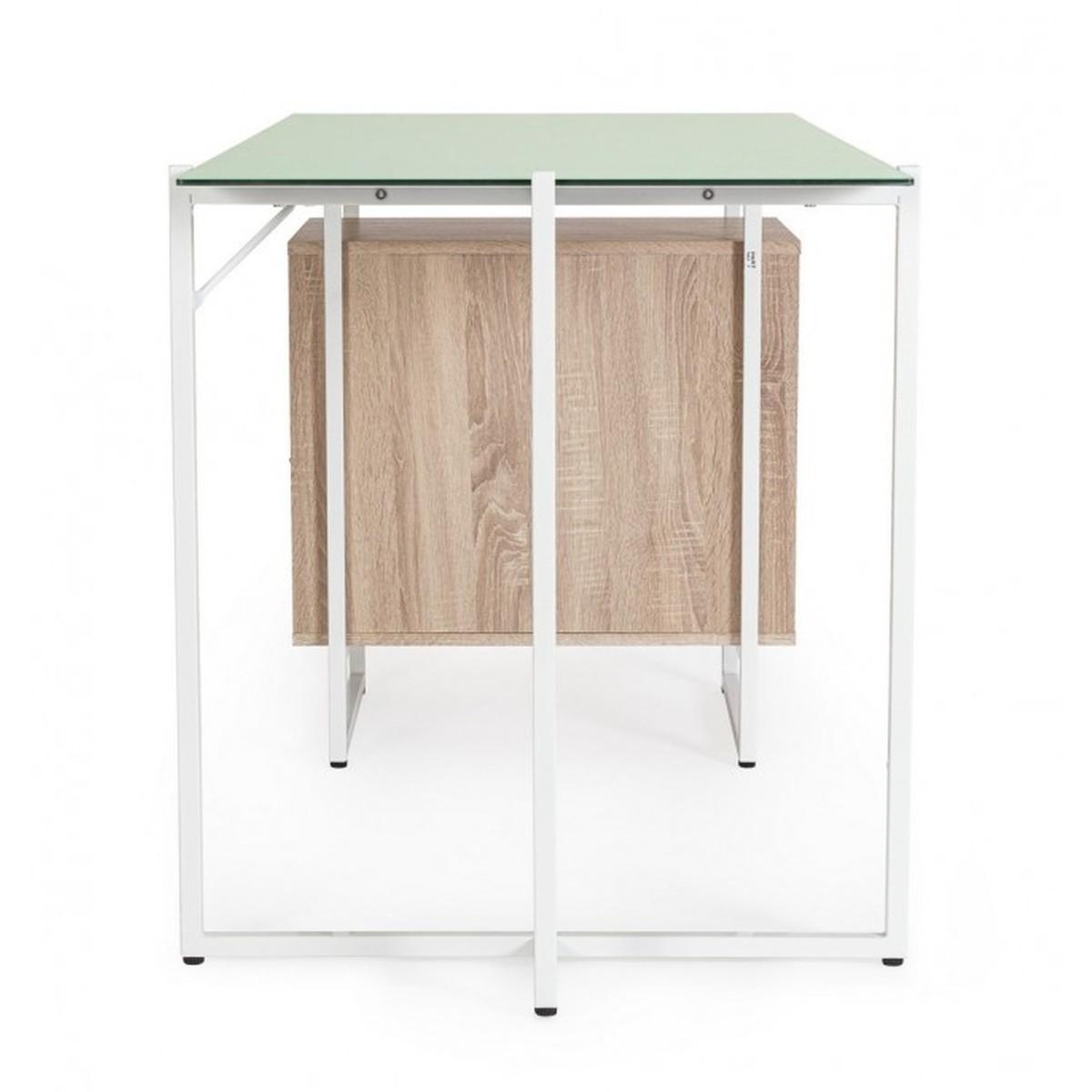 Scrivania Thomas con Cassettiera Bianco-Nat | Bizzotto