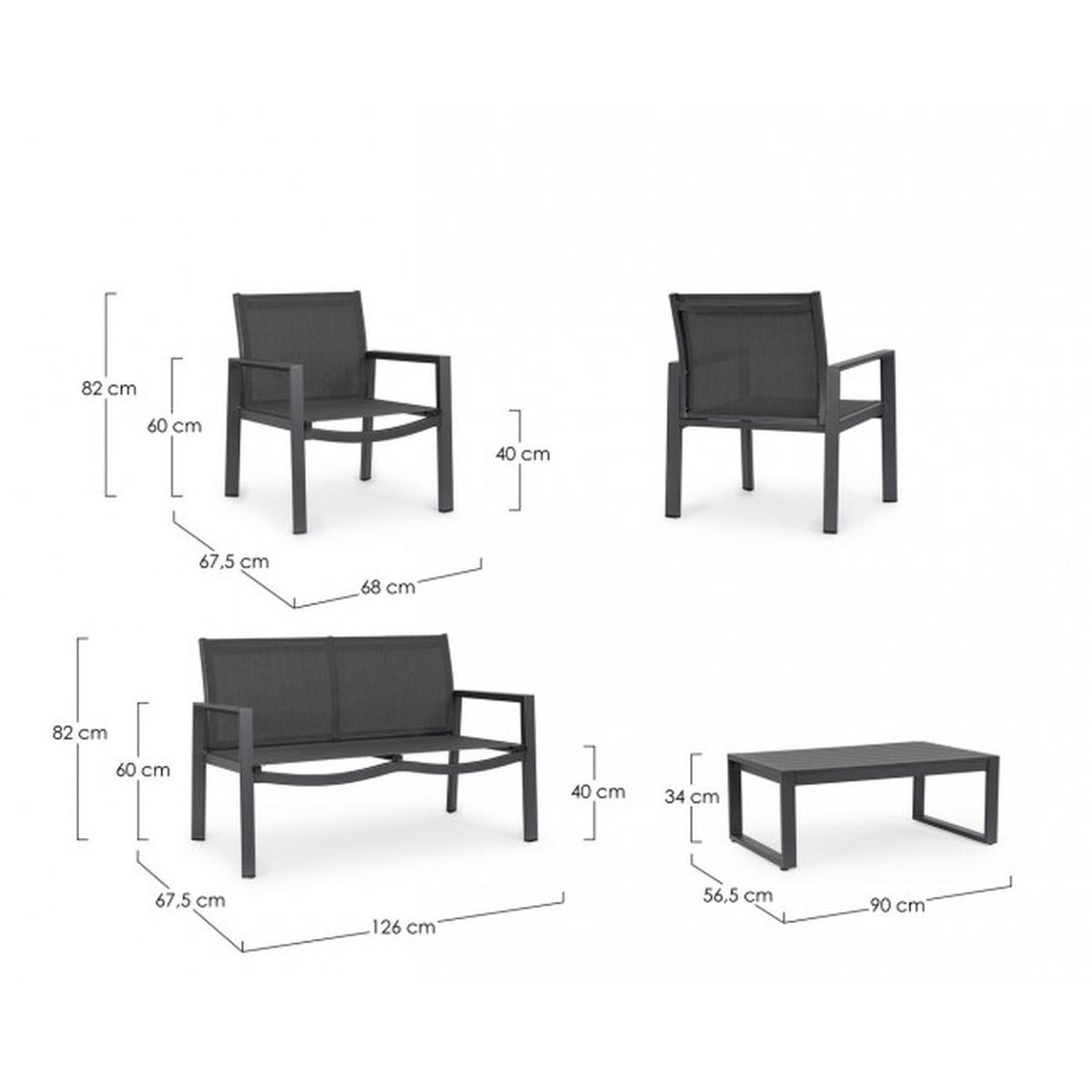 Salotto Set pz.4 Kallen Antracite Yk13 | Bizzotto