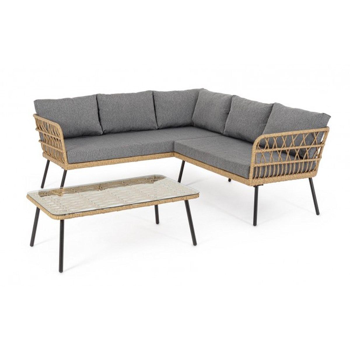 Salotto Angolare Set con Cuscini Burrel Naturale | Bizzotto