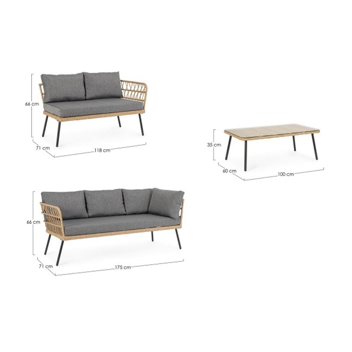 Salotto Angolare Set con Cuscini Burrel Naturale | Bizzotto