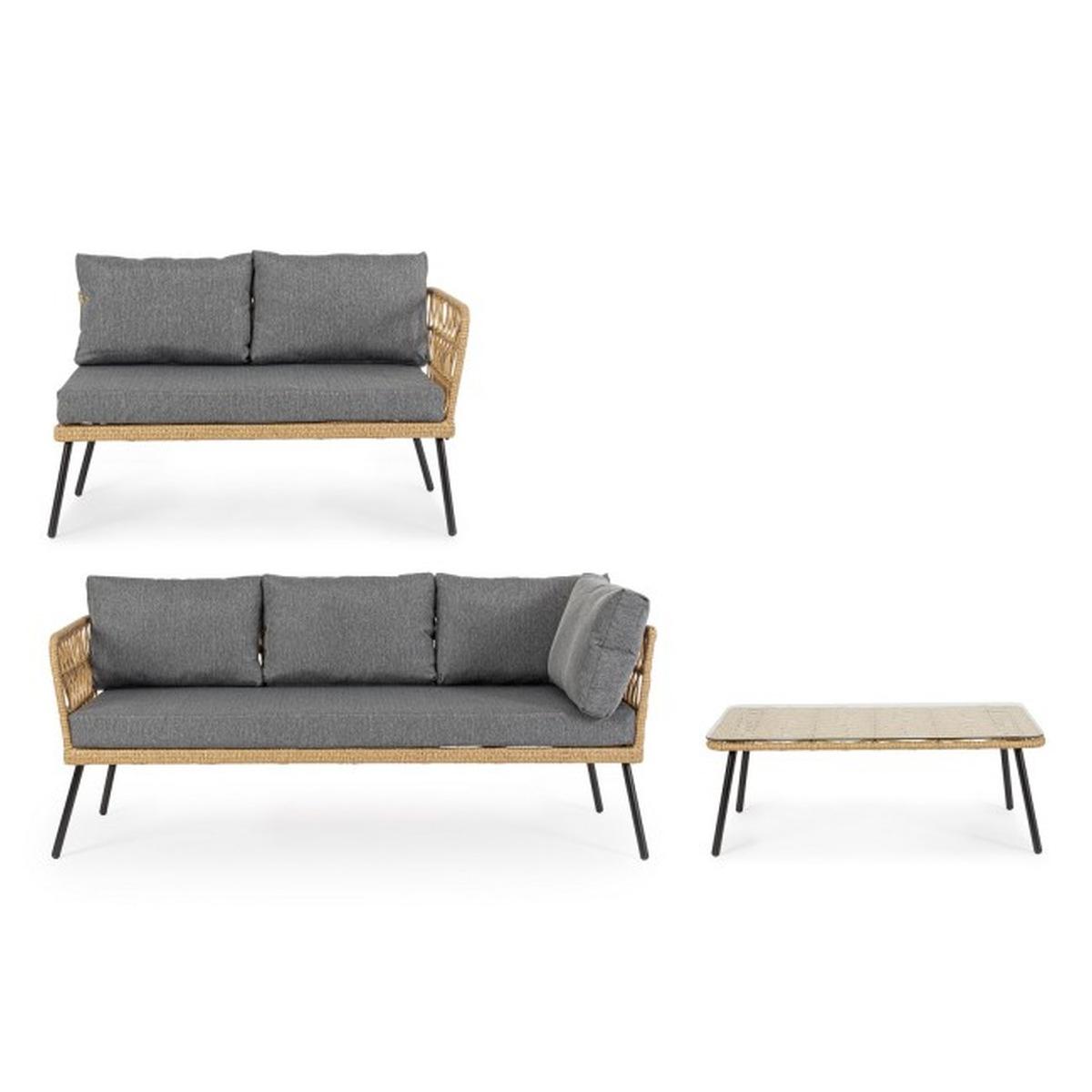 Salotto Angolare Set con Cuscini Burrel Naturale | Bizzotto