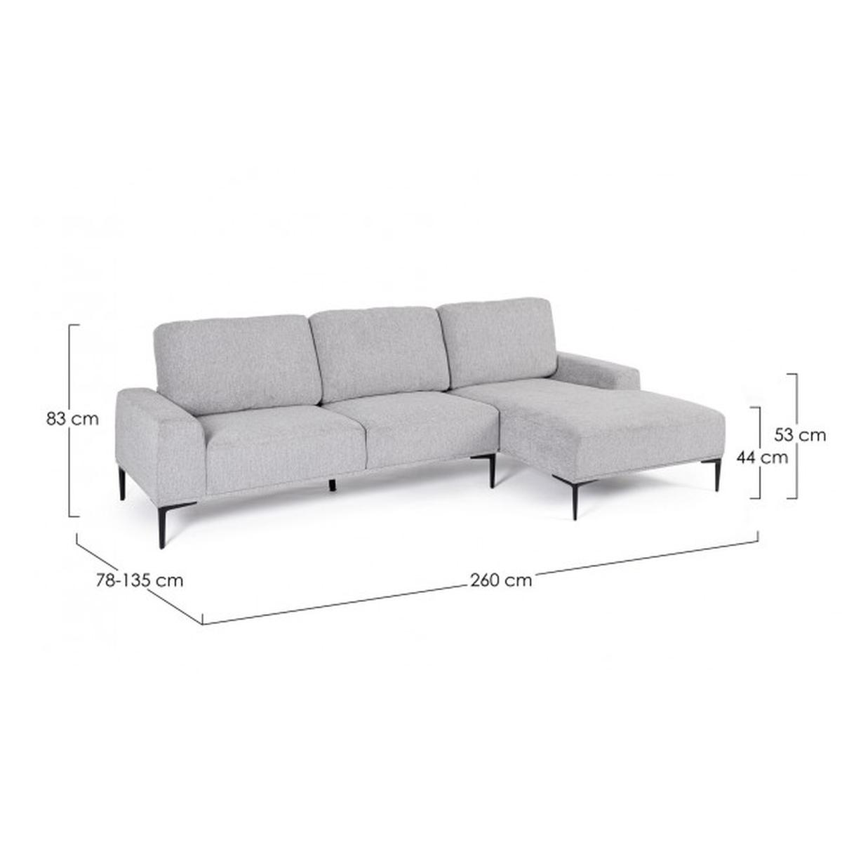 Divano 3 Posti Washington con Penisola Gri Ch | Bizzotto