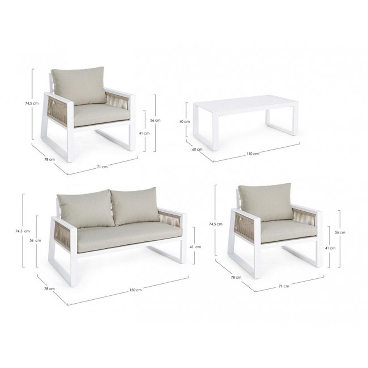 Salotto Set pz.4 con Cuscini Captiva Bianco Lh30 | Bizzotto
