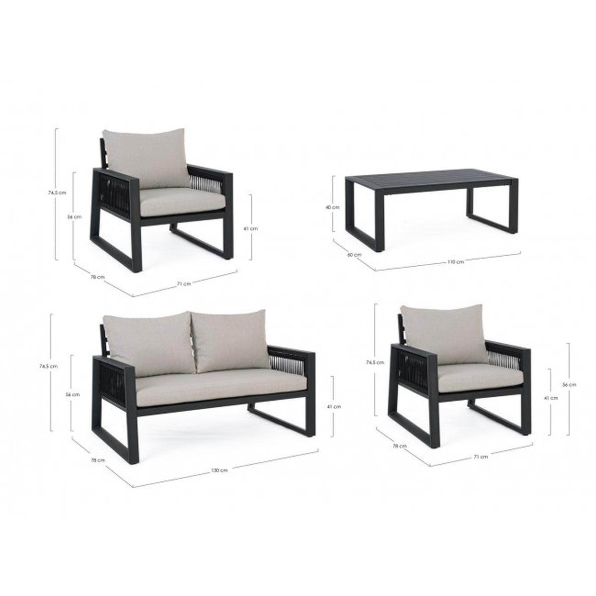 Salotto Set pz.4 con Cuscini Captiva Antracite Lh32 | Bizzotto