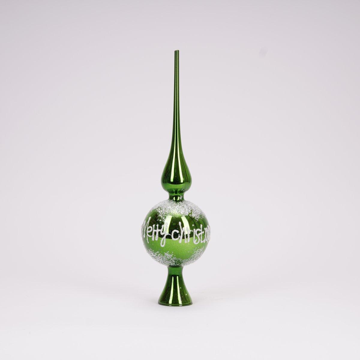 Puntale Albero Natale Vetro cm.29 Verde con Scritta |Silani