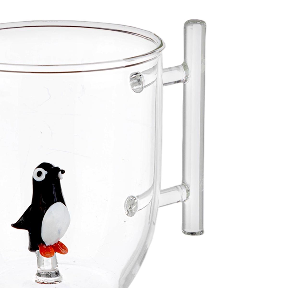 Tazza Natalizia Mug Vetro p1 con Pinguino e Manico cm.10 |Bizzotto