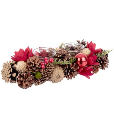 Portacandela con Bacche Fiori e Pigne cm.32x15x9 |Bizzotto