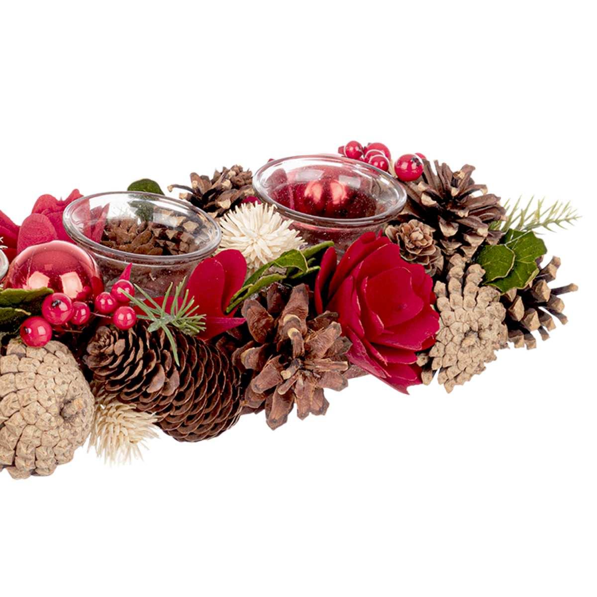 Portacandela con Bacche Fiori e Pigne cm.38x15x9 |Bizzotto