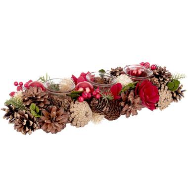 Portacandela con Bacche Fiori e Pigne cm.38x15x9 |Bizzotto