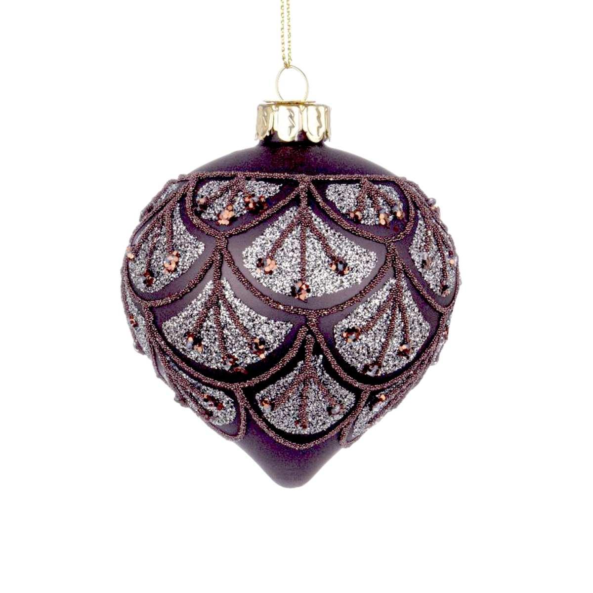 Pallina Natale Vetro cm.8 Cipolla Nera Decori Bronzo |Bizzotto