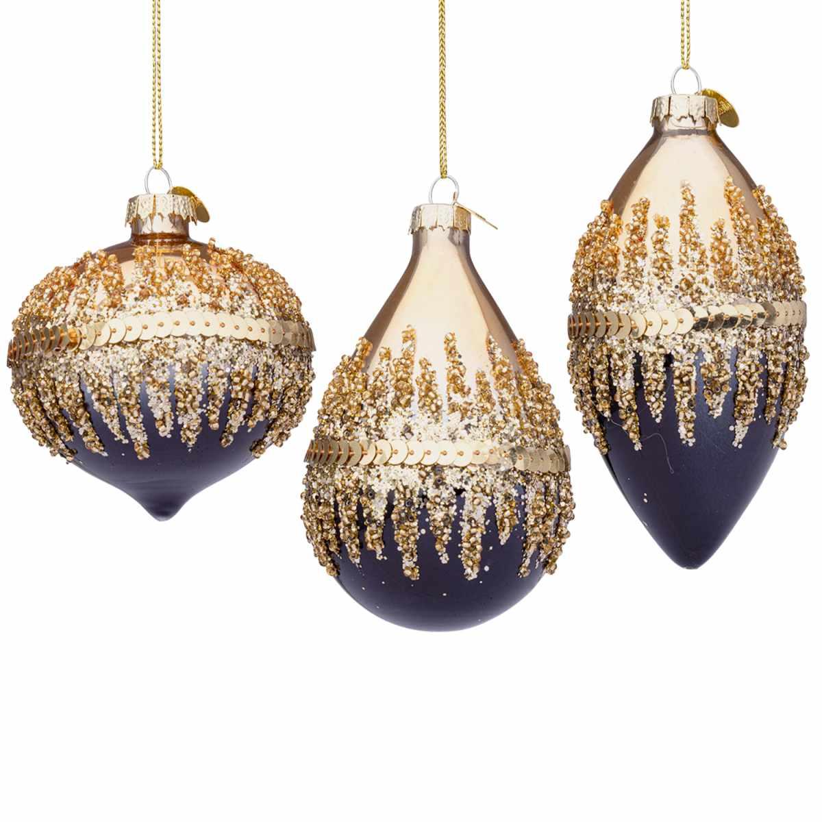 Pallina Natale Vetro cm.13 Goccia Nera Oro con Glitte |Bizzotto