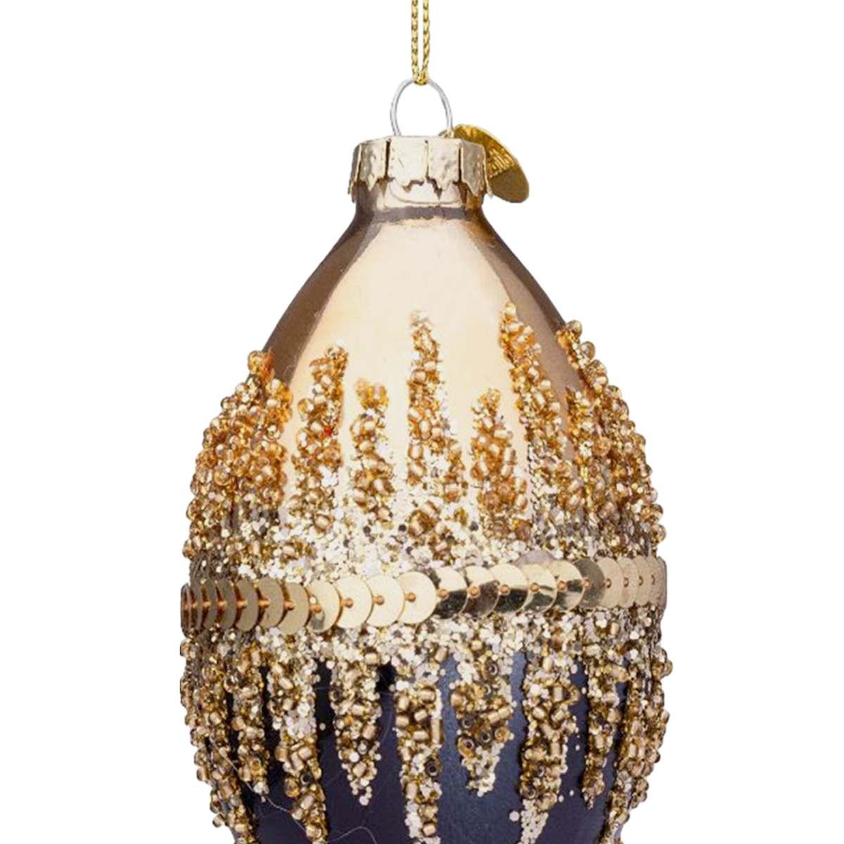 Pallina Natale Vetro cm.13 Goccia Nera Oro con Glitte |Bizzotto