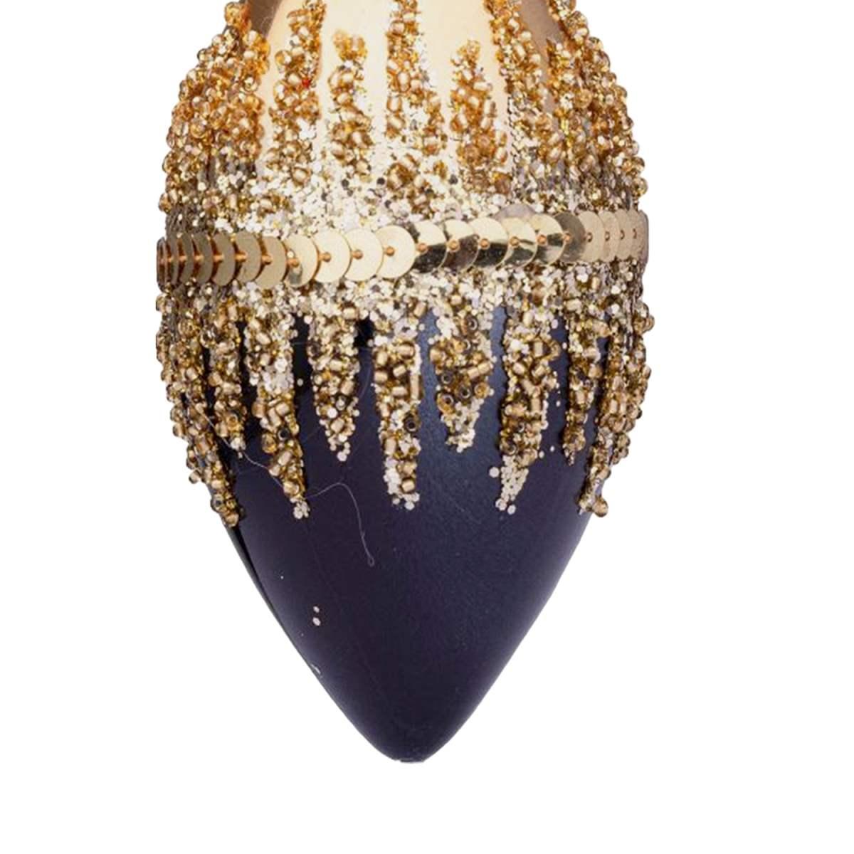 Pallina Natale Vetro cm.13 Goccia Nera Oro con Glitte |Bizzotto