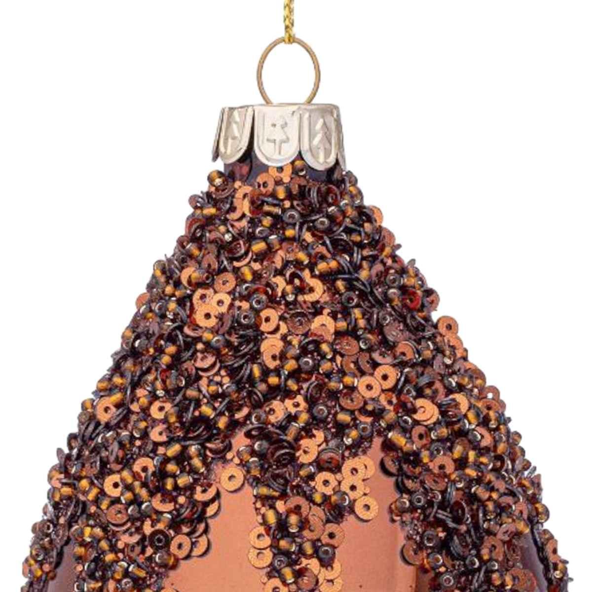 Pallina Natale Vetro cm.10 Goccia Bronzo con Paillettes |Bizzotto